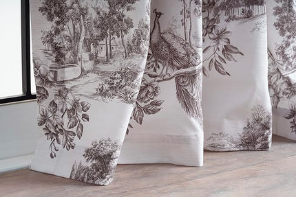 Maison d' Hermine Curtains for Living Room 100% Cotton 96 inch Length One Panel Light Filtering Toile Curtains for Bedroom Windows with Rod and Loop Pockets Drapes (Trianon Grey, 50" W x 96" L)