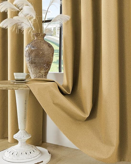 ChrisDowa 100% Blackout Mustard Yellow Solid Curtains 120 Inches Long 2 Panels for Bedroom Living Room,Farmhouse Room Darkening Thermal Insulated Soundproof Grommet Top Window Treatment Drapes,52x120