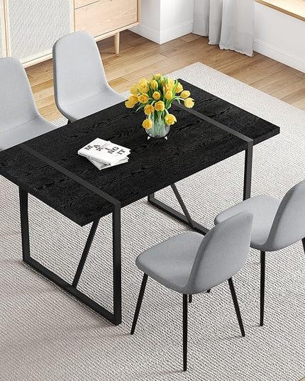 FURNITO Dinner Table Set for 4, 55" Rectangular Wooden Kitchen Table with Upholstered Chairs, Modern 5 Piece Dining Room Table and Chairs Set for Apartment, Kitchen, or Living Room