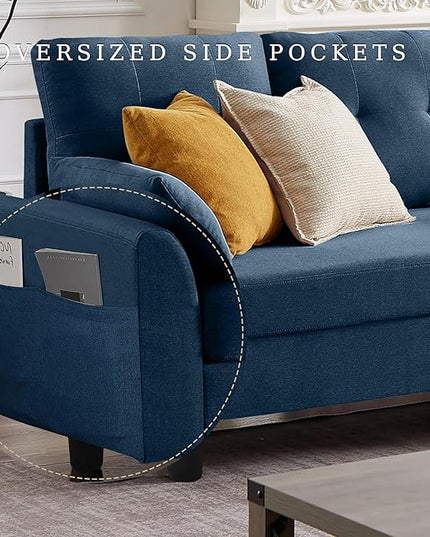 Convertible Sectional Sofa, Modern L Shaped Couch,Linen Fabric 4-Seat Sofa Set with Storage Ottoman and Coffee Table for Living Room,Blue