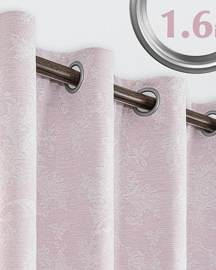 FMFUNCTEX Pink Floral Jacquard Blackout Curtains 108 Inches Long for Bedroom, Scroll Flower Chenille Farmhouse Curtains for Girls Room Darkening Thermal Insulated Grommet Window Drapes 2 Panels