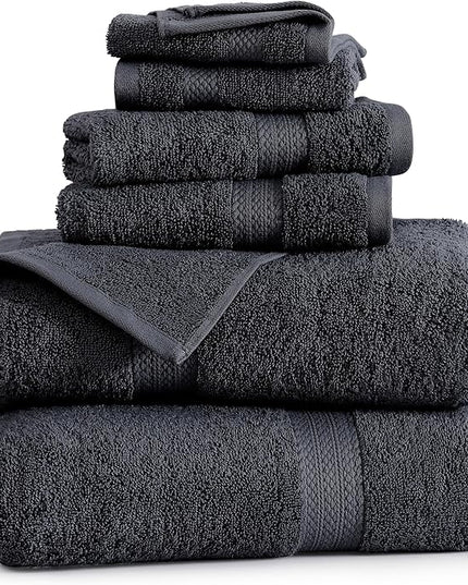LANE LINEN 100% Cotton Luxury Bath Towel Set - 6 Pieces - Ring Spun, Super Soft & Highly Absorbent - 2 Bath, 2 Washcloths, 2 Hand Towels for Bathroom - Holds Well After Multiple Washes - Black