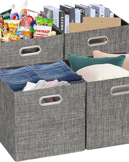 Posprica Storage Basket Bins,13×13 Foldable Storage Boxes Containers for Closet Organizer Shelf Cabinet Bookcase,Thick Fabric Drawer with Shimmer,4pcs,Brown