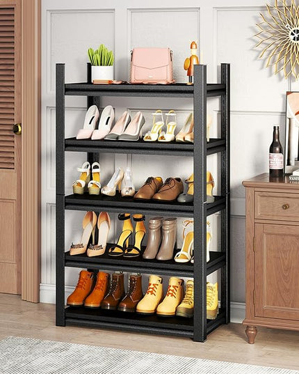 Storage Shelves, Garage Metal Shelving Unit, Adjustable, Double-Layer Column with Reinforced Ribs, Heavy-Duty, Capable of Bearing 600-3600 lbs (Black, 47''W*24''D*54''H, 4-Tier)