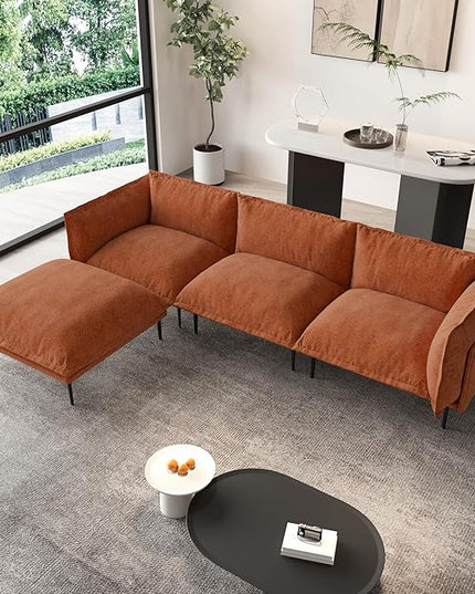 WJShome Velvet Modular Sectional Sofa with Ottomans,111" Modern L-Shaped Couch for Living Room, 3-Seater Sofa with Chaise with Removable Cushions and 8" High Metal Legs, Easy to Clean, Terracotta