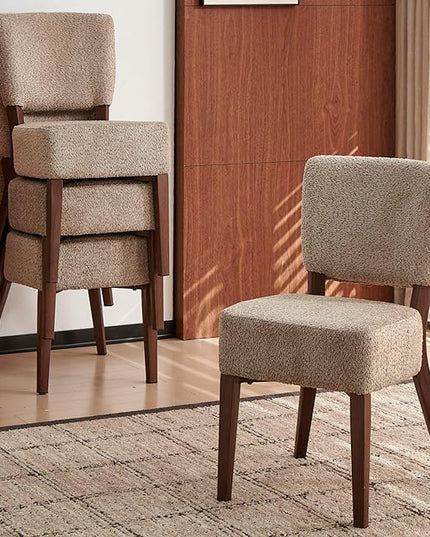 5-Piece Round Dining Table Set, Modern 47" Kitchen Table Chairs Set of 4, Upholstered Stackable Dining Room Chairs with Thick Cushion&Metal Legs for Living Room Apartment, Walnut&Light Brown