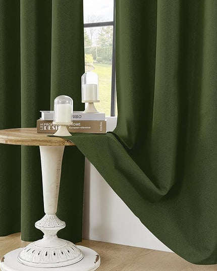 ChrisDowa 100% Blackout Olive Green Solid Curtains 90 Inches Long 2 Panels for Bedroom Living Room,Farmhouse Room Darkening Thermal Insulated Soundproof Grommet Top Window Treatment Drapes,52x90