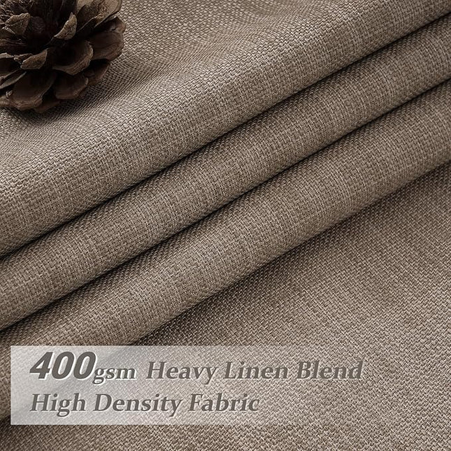 Pleat Dark Tan Ceiling Drapes 108 Inches Long 2 Panels Set for Living Room, Lush Decor Memory Shape Pinch Pleated Black Out Linen Blend Large Window Curtains Privacy with Hooks Rings for Office 9 FT