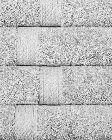 Superior Egyptian Cotton Pile Hand Towel Set of 4, Ultra Soft Luxury Towels, Thick Plush Essentials, Absorbent Heavyweight, Guest Bath, Hotel, Spa, Home Bathroom, Shower Basics, Silver