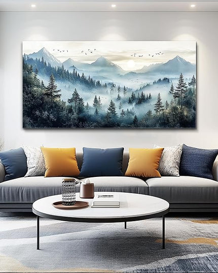 FUHAIHUA Large Wall Decor For Living Room Canvas Wall Art For Office Modern Wall Decorations For Bedroom Forest Fog Landscape Painting Mountain Pictures Artwork Room Home Decor 24x48 In