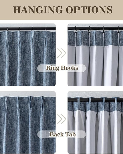 MYSKY HOME Dusty Blue Blackout Curtains 63 inches Long Pinch Pleated Curtains for Living Room Bedroom 100% Room Darkening Black Out Window Drapes with Hooks Back Tab, 40" Wide per Panel, 2 Pieces