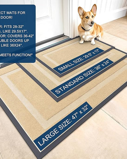 OLANLY Front Door Mat Indoor Outdoor Entrance, Waterproof All-Season, All-Weather Doormat, Sturdy Natural Rubber, Fade Resistant, Low Profile, Easy Clean Patio Porch Entryway Mat, 36x24, Beige