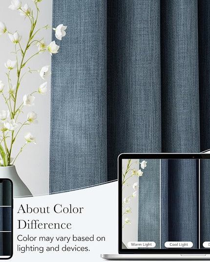 NICETOWN Faux Linen Mist Blue Blackout Curtains 84 inches Long for Living Room - Privacy Panels for Bedroom, Modern Farmhouse Style Easy Care Grommet Top, 2 Panels, W52 by L84