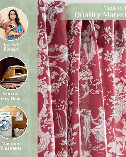 Maison d' Hermine Curtains for Living Room 100% Cotton 124 inch Length Two Panels Light Filtering Toile Curtains for Bedroom Windows with Rod and Loop Pockets Drapes (Joli Jouy Red, 50" W x 124" L)