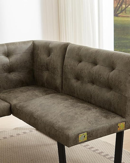 Modern L-Shaped Dining Bench, Vintage Fabric Upholstered Corner Sofa with Metal Legs for Kitchen Nook, Living Room, Dining Room (Brown)
