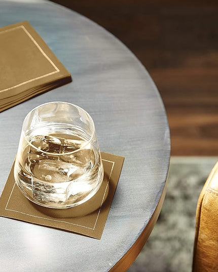 Five Star Cocktail Napkins, 50 Luxury Cotton Disposable Cocktail Party Napkins, 4.5" x 4.5" for Home Bars, Game Nights, Beverages, Birthdays, Weddings & Holidays, Khaki