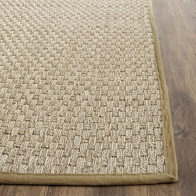 SAFAVIEH Natural Fiber Collection Area Rug - 2'6" x 4', Natural & Olive Green, Seagrass, Basketweave Pattern with Border (NF114G)
