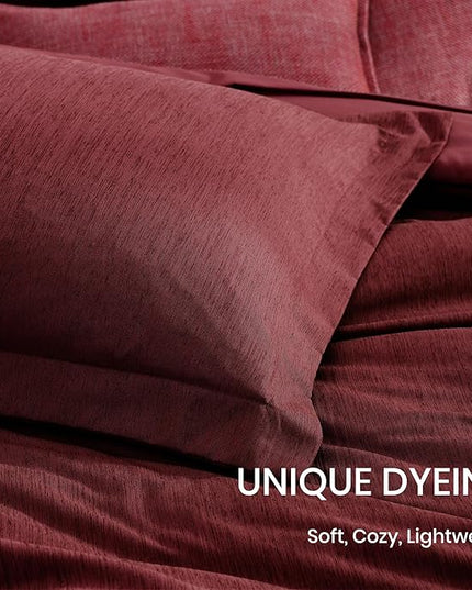 Monbix Queen Comforter Set Red, Cationic Dyeing Reversible Bedding Set 7 Pieces, All Season Bed in a Bag with Sheets, Pillowcases & Shams