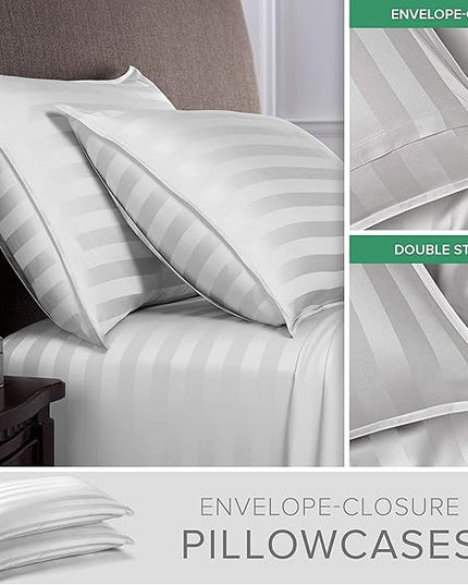 Pure Bamboo Split King Sheets, Genuine 100% Organic Viscose Derived from Bamboo Bed Sheet Set, Soft & Cooling, Double Stitching, 2 Fitted Sheets (Split King, Jacquard White)