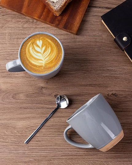 AmorArc 12oz Ceramic Coffee Mugs set of 6, Stylish Coffee Mugs with Rustic Terracotta Underside for Latte/Cappuccino/Milk/Cocoa, Dishwasher&Microwave Safe, Gray
