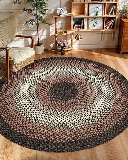 Tranquility TQ82 Black 6' x 6' Round - Braided Area Rug, Home Decor, Floor Mat or Bedroom Rug - Easy Care, Ideal for High Traffic Areas in Hallway and Living Room - Made in USA