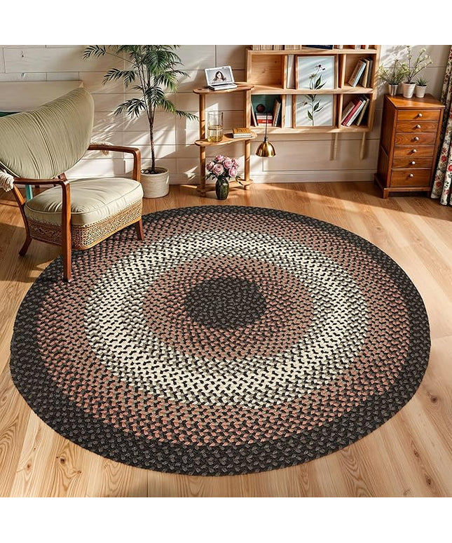 Tranquility TQ82 Black 6' x 6' Round - Braided Area Rug, Home Decor, Floor Mat or Bedroom Rug - Easy Care, Ideal for High Traffic Areas in Hallway and Living Room - Made in USA
