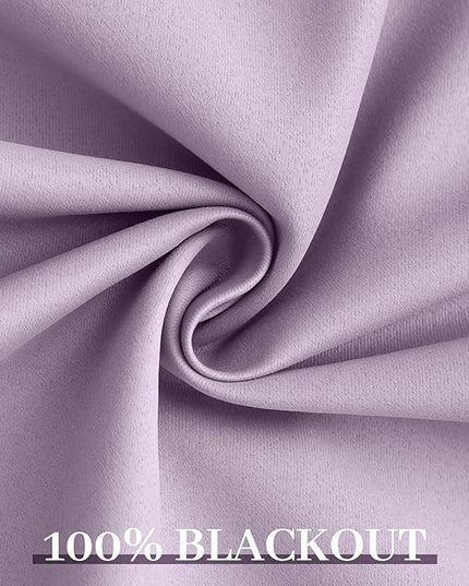 Yakamok Lilac 100% Blackout Curtains 96 Inches Long with 2 Thick Layers-Light Purple Room Darkening Thermal Insulated Window Curtain Set of 2 Panels for Bedroom Living Room 52x96 Inches,Lavender