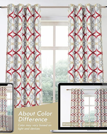 DriftAway Alexander 80% Blackout Curtains for Living Room 250GSM Pattern Match Thermal Insulated Room Darkening Geo Moroccan Mid Century Grommet Bedroom Drapes 2 Panels 52 Inch by 102 Inch Red Gray