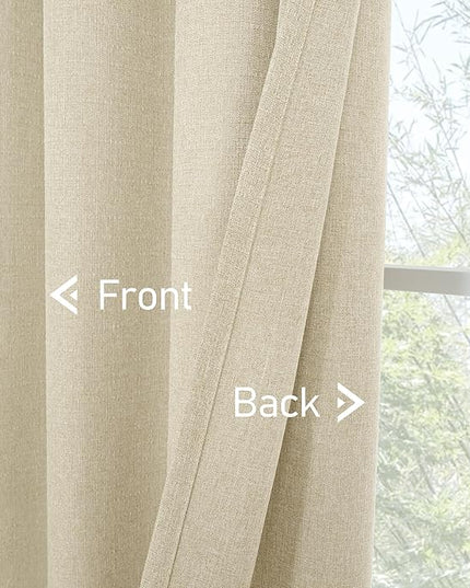 LAMIT Natural Linen Kitchen Curtains 48 inch Length 2 Panels, Linen Textured Light Filtering Curtains Grommet Privacy Burlap Neutral Drapes for Bedroom/Farmhouse, W42 x L48, Natural Beige