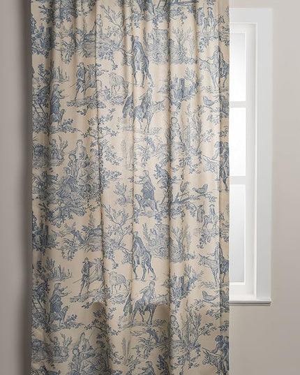 Maison d' Hermine Curtains for Living Room 100% Cotton 96 inch Length Two Panels Light Filtering Toile Curtains for Bedroom Windows with Rod and Loop Pockets Drapes (The Miller Blue, 50" W x 96" L)