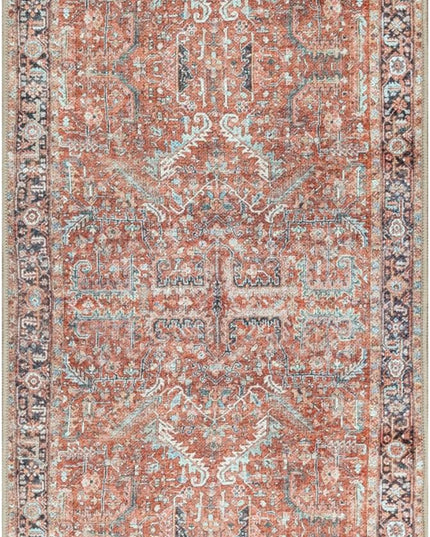 GLN Rugs Traditional Collection - Machine Washable Area Rug, Traditional Washable, Non Slip, Low Pile Chenille Rug, Living Room, Bedroom, Kitchen Rug (2'6"x10' Terra Cotta)
