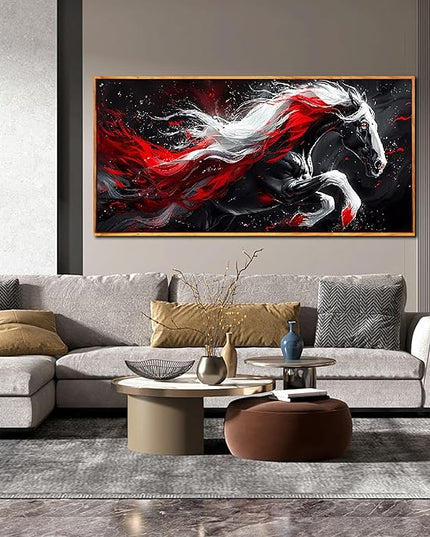 Ouzzlie Horse Wall Art Red Wall Decor Living Room Animal Pictures Black White Wall Decorations for Living Room 29" x 59"