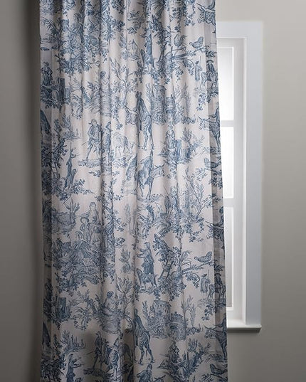 Maison d' Hermine Curtains for Living Room 100% Cotton 84 inch Length Two Panels Light Filtering Toile Curtains for Bedroom Windows with Rod and Loop Pockets Drapes (The Miller Denim, 50" W x 84" L)