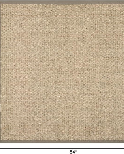 SAFAVIEH Area Rug 7' Square - Natural Fiber Collection - Natural & Grey, Seagrass, Basketweave Pattern with Border (NF114P)