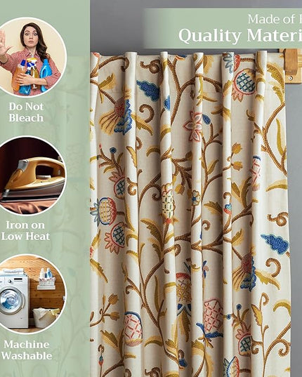 Maison d' Hermine Curtains for Living Room 100% Cotton 84 inch Length One Panel Light Filtering Curtains for Bedroom Windows with Rod and Loop Pockets Drapes (Artisan Love Multicolor, 50" W x 84" L)