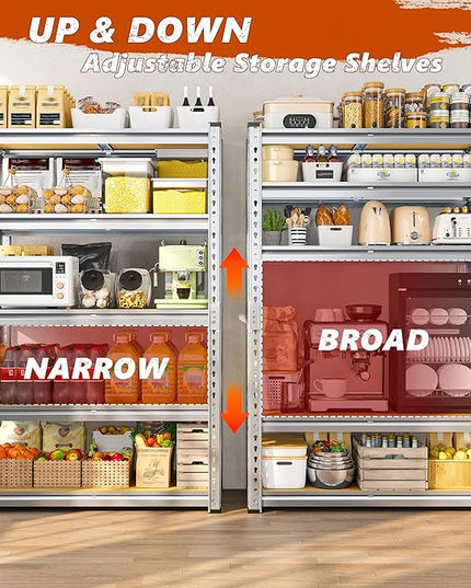 REIBII Garage Shelving, 5 Tier Storage Shelves Load 2020LBS, Adjustable Garage Shelves Heavy Duty, Metal Shelving Unit with Waterproof Columns for Warehouse, 35.5" W x 11.9" D x 72" H, Galvanized