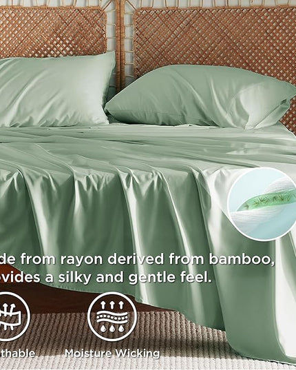 Bedsure Full Size Bed Sheets, Cooling Sheets, Rayon Derived from Bamboo, Breathable & Soft, Deep Pocket Up to 16 Inches, Hotel Luxury Silky Bedding for Hot Sleepers, Sage Green