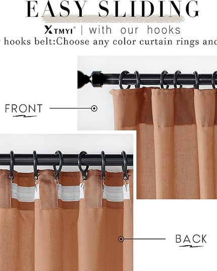 XTMYI Terracotta 90 Inch Length 2 Panels Back Tab/Hook Belt Linen Cotton Sheer Curtains for Bedroom Set