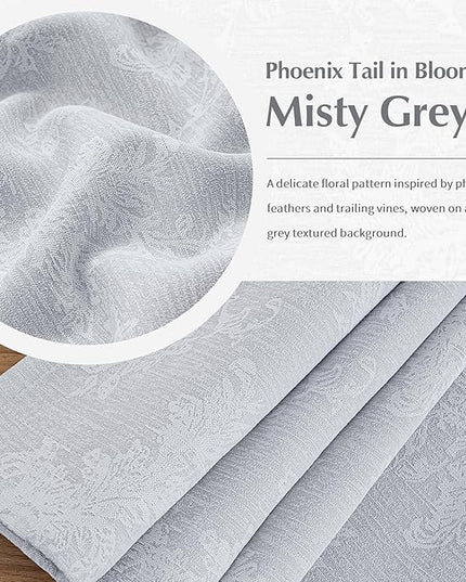 FMFUNCTEX Grey Floral Jacquard Blackout Curtains 108 Inches Long for Bedroom, Scroll Flower Chenille Farmhouse Curtains for Living Room Darkening Thermal Insulated Grommet Window Drapes 2 Panels
