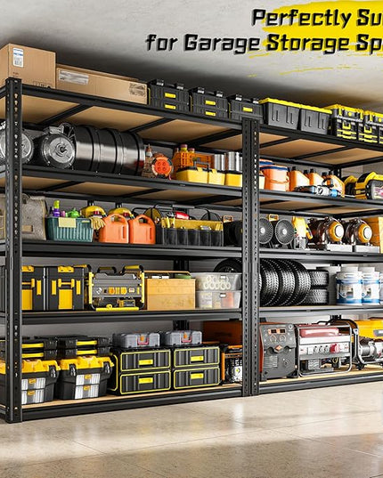 48" W Garage Shelving Heavy Duty 3200LBS Garage Storage Shelving, 5 Tier Adjustable Metal Shelving Unit Utility Rack Shelf for Warehouse, Pantry, Closet, Kitchen 72" H x 48" W x 24" D, Black