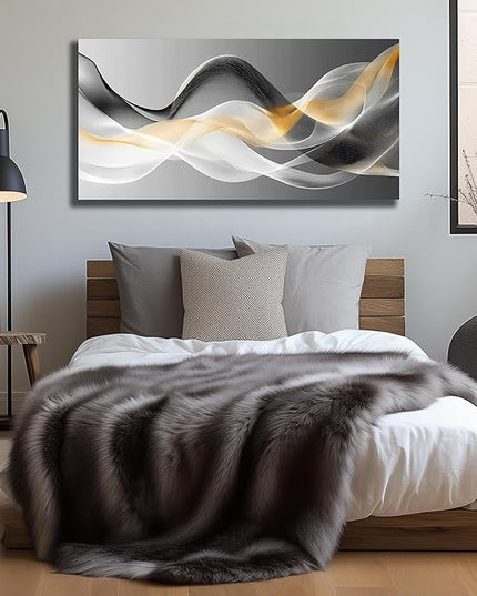 JuhaiArt Abstract Wall Decor Art Gold Canvas Modern Black Picture White Art for Bedroom Office Decoration 24" x 48"