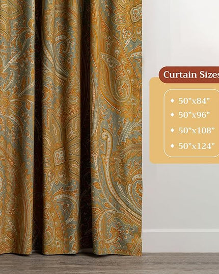 Maison d' Hermine Curtains for Living Room 100% Cotton 108 inch Length Two Panels Light Filtering Curtains for Bedroom Windows with Rod and Loop Pockets (Kashmir Paisley Forest Green, 50" W x 108" L)
