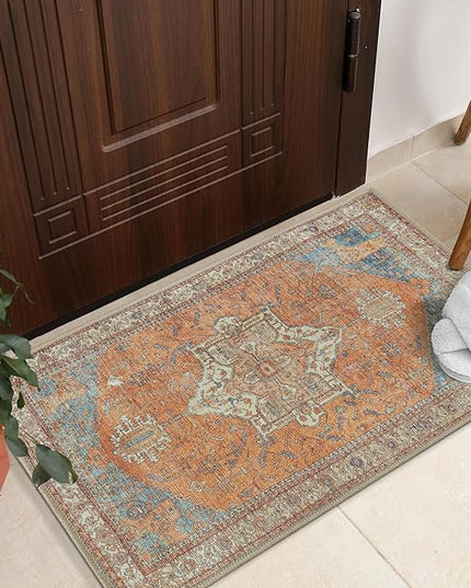 GLN Rugs Traditional Collection - Machine Washable Area Rug, Traditional Washable, Non Slip, Low Pile Chenille Rug, Living Room, Bedroom, Kitchen Rug (2'x3' Burnt Orange)