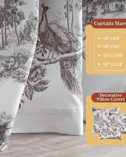 Maison d' Hermine Curtains for Living Room 100% Cotton 96 inch Length One Panel Light Filtering Toile Curtains for Bedroom Windows with Rod and Loop Pockets Drapes (Trianon Grey, 50" W x 96" L)