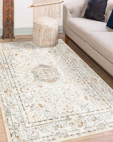 Boho Rug 3x5,Washable Area Rugs for Bedroom Living Room Kitchen Entryway,Small Vintage Bohemian Distressed Non Slip Carpet,Beige