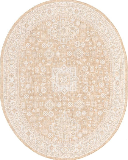 Rugs.com Outdoor Aztec Collection Rug – 8' x 10' Oval Natural Flatweave Rug Perfect for Living Rooms, Large Dining Rooms, Open Floorplans