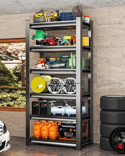 Storage Shelves, Garage Metal Shelving Unit 35"W x 18"D x 82"H, 6-Tier Adjustable, Double-Layer Column with Reinforced Ribs, Heavy-Duty, Capable of Bearing 3600 lbs for Garage, Warehouse, Kitchen