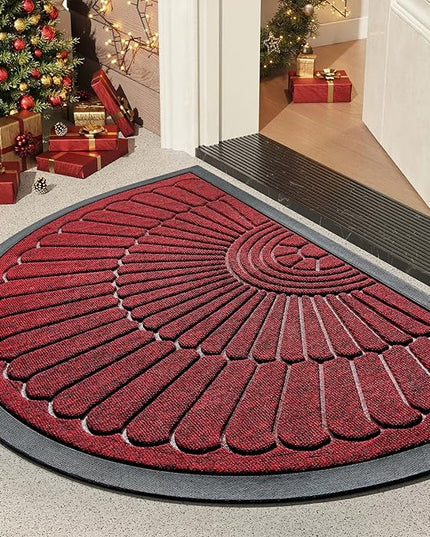 tchdio Door Mat Outdoor Indoor Entrance Doormat-Semicircular Durable Rubber Non Slip Front Door Mat for Outside Inside Entry Entryway Dirt Trapper WelcomeMat for Muddy Paws and Shoes-Red 17”x30”
