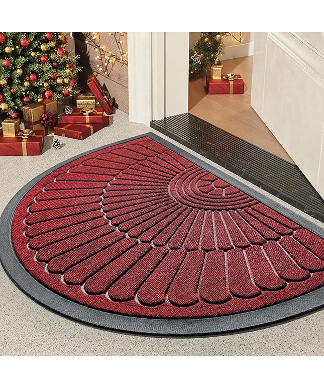 tchdio Door Mat Outdoor Indoor Entrance Doormat-Semicircular Durable Rubber Non Slip Front Door Mat for Outside Inside Entry Entryway Dirt Trapper WelcomeMat for Muddy Paws and Shoes-Red 17”x30”