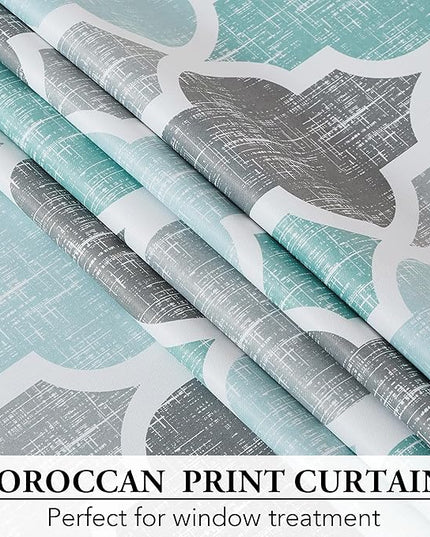 Beauoop 100% Blackout Curtains 63 Inches Long 2 Panels for Bedroom Living Room Aqua Grey Moroccan Geo Room Darkening Thermal Insulated Soundproof Rod Pocket Back Tab Window Treatments Drapes, 50x63